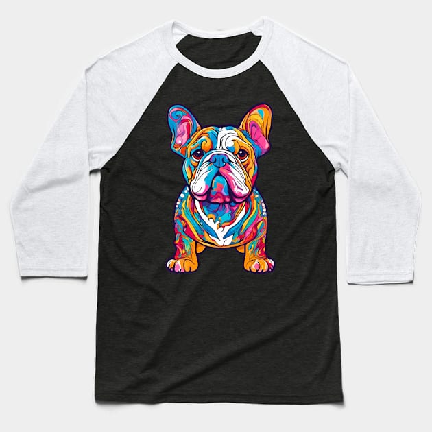 Psychedelic French Bulldog Baseball T-Shirt by Doodle and Things